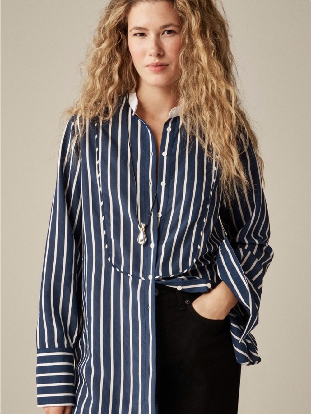 J Crew Tuxedo Bib button-up long Long-Sleeve Women's Shirt size M